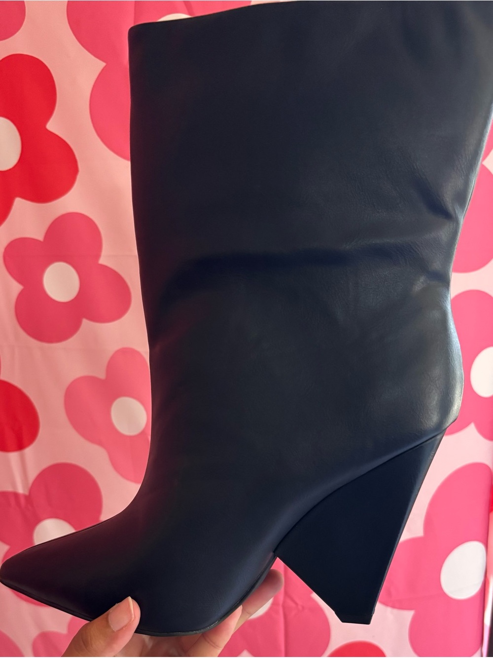 Fashion Nova Black Pointed Toe Wedge Ankle Boots